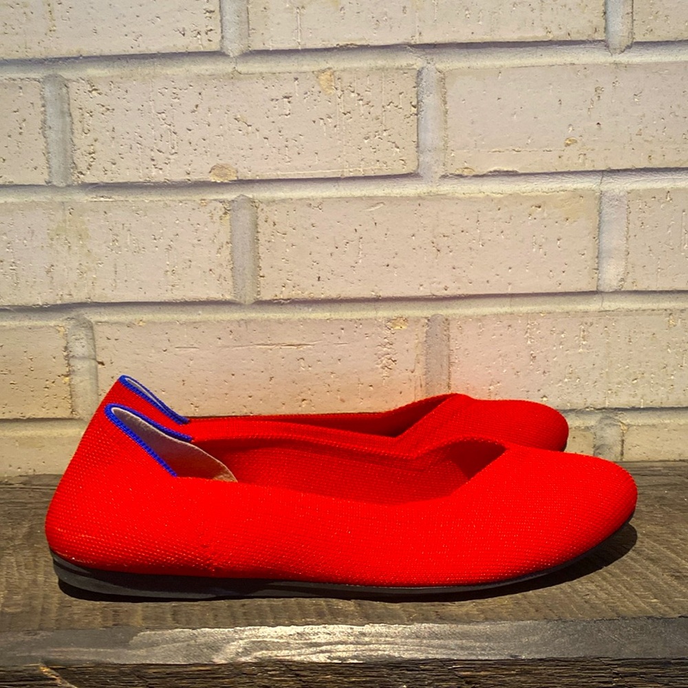 Rothy's Red Knit Flats with Blue Trim - Picture 3 of 6